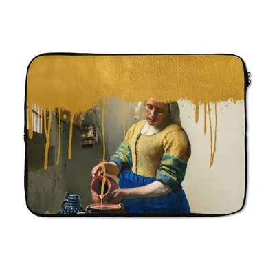 Produktbild von MuchoWow® Laptop Hülle 14 ZollMilchmädchen - Gold - Vermeer Laptoptasche - Laptoptasche - Stoßsicher - Schutzhaube