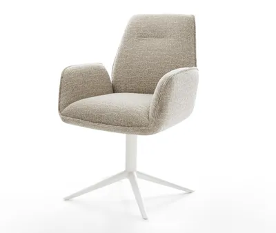Produktbild von DELIFE Drehstuhl Zoa-Flex Webstoff Soft Beige Fußkreuz Weiß 360° drehbar Wippfunktion Taschenfederkern