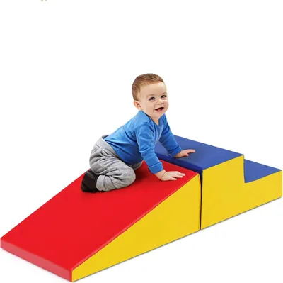 Produktbild von 2tlg. Grossbausteine Kinder Bausteinset Schaumstoff, Riesenbausteine zum Rutschen & Klettern, Baukloetze Softbausteine Treppe & Rutsche für Kinderzimmer Kindergarten (Farbe2)