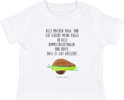 Produktbild von Mr. & Mrs. Panda Babyshirt Avocado Yoga 6. - 12. Monat - Weiß - Geschenk, Organic Baby T-Shirt,  Shirt, Haha, Bauch, Hilfe, Humor, Unsportlich