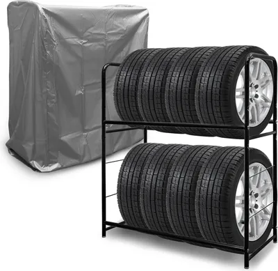 Produktbild von EINFEBEN Reifenregal Reifenständer für 8 Reifen Felgenregal Lagerregal Felgenbaum Höhenverstellung Lagerregale 107 x 46 x 117cm, Ladekapazität 180kg, mit Reifenschutzhülle, für Garage Keller Werkstatt