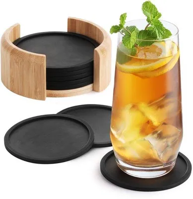 Produktbild von Silikon Untersetzer Rund für Glas - Set mit 8 Farben. Box - Design Glas Untersetzer in dunkelgrau für Getränke, Tassen, Bar, Glas - Tisch Untersetzer Silikon Untersetzer