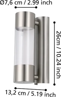 Obrázok produktu pre EGLO ROBLEDO, Vonkajšie nástenné osvetlenie, Nerezová oceľ, Plast, Nerezová oceľ, IP44, I, Priehľadná