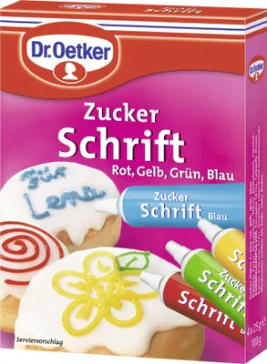 Produktbild von Dr. Oetker Zuckerschrift, 4 Farben- blau, gelb, rot, grün