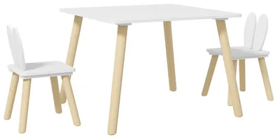 Produktbild von Kindertisch und 2 Stš¹hle mit Hasenohren-Rš¹ckenlehne, fš¹r Kinder von 3-6 Jahren, Wei?