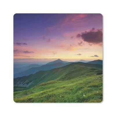 Produktbild von MuchoWow® Mauspad Mousepad Berg - Gras - Landschaft - Abend 20x20 cm - Mousepads - Maus Mat - Pad - Mausunterlage - Desk Mat - Bureauartikeln