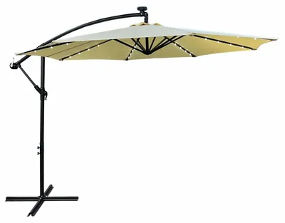 Image de raumhirsch : Parasol LED, 300x300 cm. Parasol, parasol de marché, parasol à manivelle, éclairage solaire, inclinable, imperméable, couleur beige