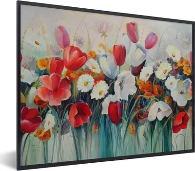 Produktbild von MuchoWow® Gerahmtes Poster Malerei - Ölgemälde - Blumen 80x60 cm - Poster mit Schwarzem Bilderrahmen Wandposter Rahmen Foto Bilder - Schwarzem - Mit Gestell