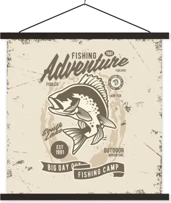 Produktbild von MuchoWow® Textilposter Fisch - Retro - Zitat 90x90 cm mit schwarzem Rahmen - Magnetisches