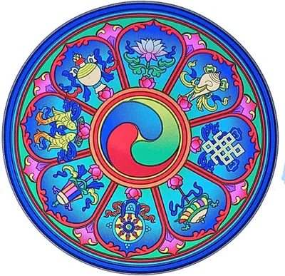 Zdjęcie produktu dla Naklejka Sunseal Tybetańskie symbole pomyślności – zestaw 2 szt. – 14 cm