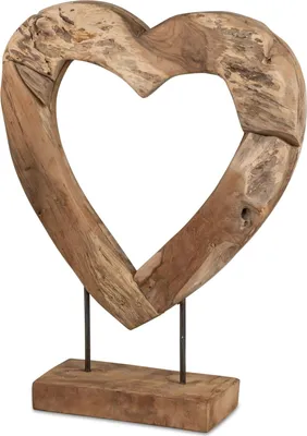 Produktbild von formano Deko Objekt Herz Holz Skulptur aus massivem Teakholz 50 cm auf Standfuß
