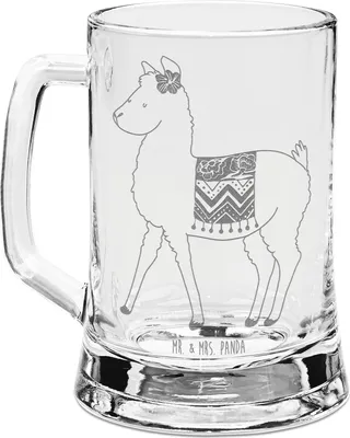 Produktbild von Mr. & Mrs. Panda Krug Alpaka Stolz - Transparent - Geschenk, Gravierter Bierkrug, Seidel, Glaskrug, Humpen, Lama, Gravur