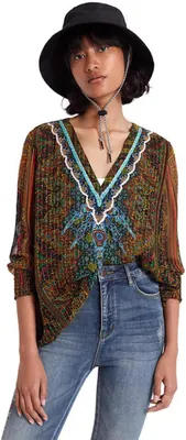Produktbild von Desigual Damen „Yamila“ - Goldfarben Ethno-Muster 19WBLUYM Bluse GR. M