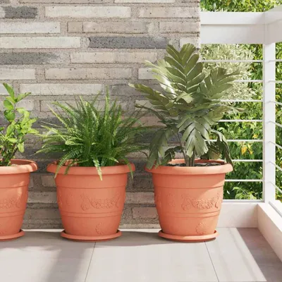 Produktbild von Maison Exclusive - Runde Blumenplatte 6 pcs Ziegelrot Ø 23,5 x 2,5 cm Kunststoff