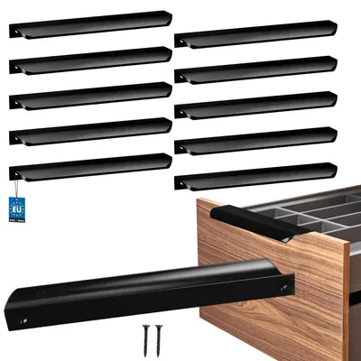 Produktbild von KOTARBAU® 10er Set Möbelgriff Schrankgriffe 212 mm Schwarz Matt ZnAl Hinterschraubgriffe Kantengriff Schubladengriffe Küche Modern