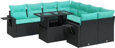 Produktbild von 9-tlg. Garten-Sofagarnitur mit Kissen Schwarz Poly Rattan Akazie