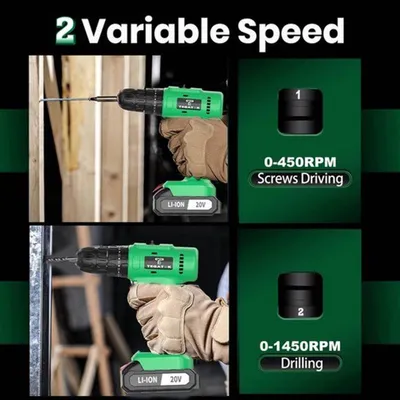Obrázok produktu pre Akumulátorová vŕtačka - 20V - Dve batérie - 2 rýchlosti - Elektrická