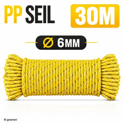 Produktbild von Polypropylenseil 30m Polypropylen Schnur Seil Tauwerk Flechtleine - 6mm gelb