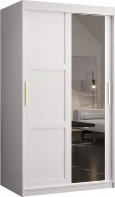 Produktbild von MIRJAN24 Kleiderschrank Riflo Ramiro 2 100, Schwebetürenschrank mit zwei Kleiderstangen, Garderobe mit Frontspiegel (Farbe: Weiß, Größe: 100 cm)