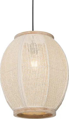 Produktbild von QAZQA - Orientalisch Orientalische Hängelampe I Pendellampe I Pendelleuchte Naturstoff 35 cm - Rob I Wohnzimmer I Schlafzimmer - Textil Oval - LED geeignet E27