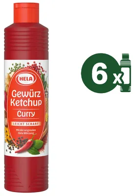 Produktbild von 6 x Hela Ketchup Curry leicht scharf 800 ml Gewürzketchup Flasche Ketchupflasche
