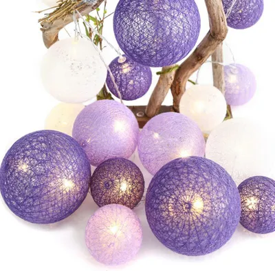 Image de ACA Lighting "woolen bulbs" violet + blanc, 20 LED à piles (3xAA) chaîne décorative blanc chaud IP20 285+30cm câble transparent X07201159