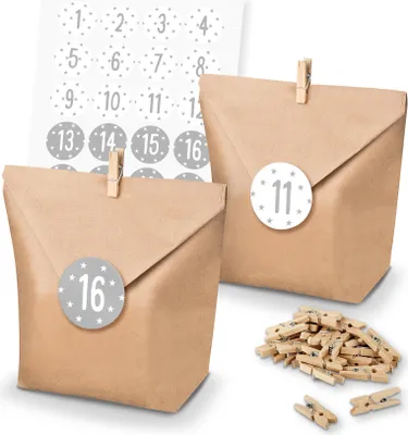 Produktbild von itenga SET Adventskalender 24x Tüten + Klammern + Zahlensticker (Z36)