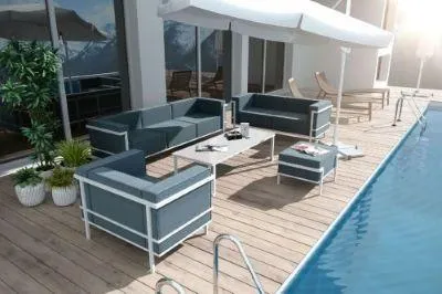Zdjęcie produktu dla Zestaw kawowy na taras 7 osobowy Ibiza niebieski tkanina outdoor