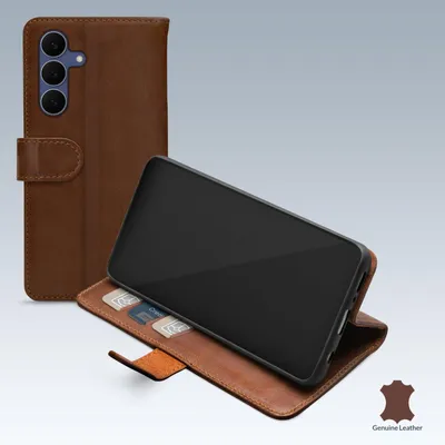 Produktbild von Mobilize Wallet Handyhülle für Samsung Galaxy S25 FE Hülle Echtes Leder Klapphülle Geldbörse - Braun
