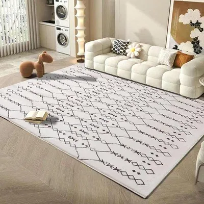Imagen del producto de Alfombra de pelo bajo Unyqoos® con diseño abstracto, 100% poliéster, base antideslizante y espuma elástica de 12 mm, ideal para salones y comedores