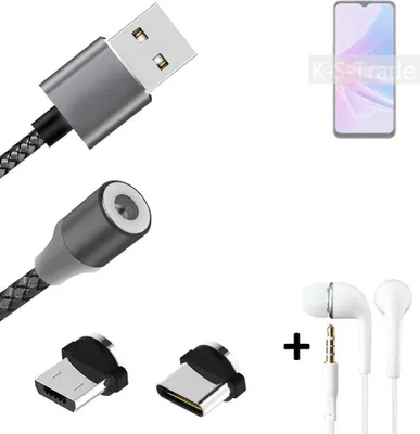 Produktbild von K-S-Trade® Hochwertiges Magnet-Lade-kabel Sync-Kabel Daten-Kabel + Kopfhörer kompatibel mit Oppo A78 5G mit USB-Typ-C-Anschluss und