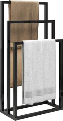 Produktbild von Freistehender Handtuchhalter – Stehender Handtuchständer – Badezimmerorganisation – Drei Ebenen – 45 x 86 cm – Schwarz