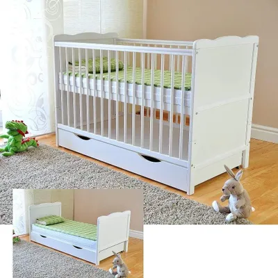 Image de Lit bébé - Berceau - Lit d'enfant - Lit pour enfant - Lit pour adolescent - Réglable en hauteur (3 positions)