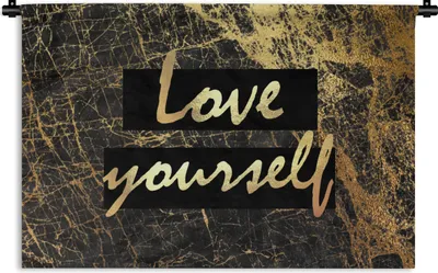 Produktbild von MuchoWow® Wandteppich Wandbehang Zitate - Selbstvertrauen - Gold - Schwarz 90x60 cm Tapisserie Dekoration Wandtuch - Wandskulpturen - Bildteppich