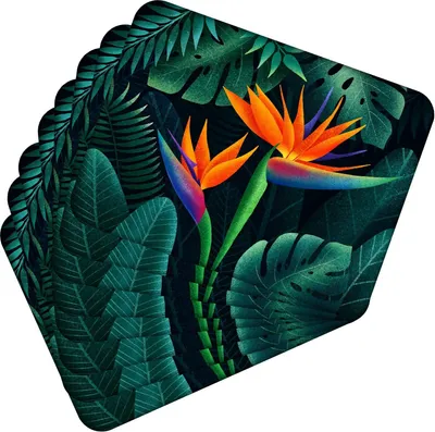Produktbild von Tischset Satz mit 8 Stück 40x30 cm Tropical Flowers 1 Tischuntersetzer Abwaschbar - Hitzebeständige Korkrückseite hält Temperaturen von 100°C stand