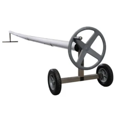 A pool cover roller on a white background.
