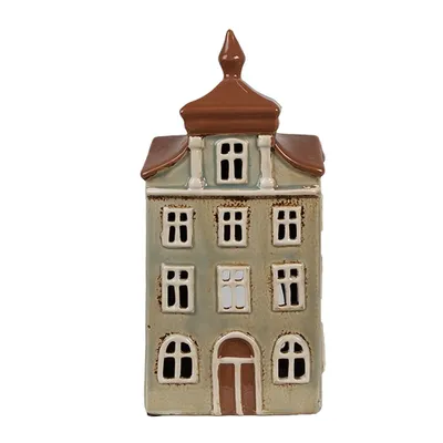 Image de Clayre & Eef Porte-bougie à chauffe-plat Maison 12x9x25 cm Vert Marron Céramique