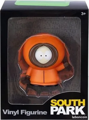 A vinyl figurine of Kenny McCormick from South Park in its original packaging.