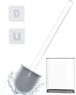 Immagine prodotto di Scopino in silicone, scopino con supporto, asciugatura rapida, montaggio a parete, set di scopino per bagno, bianco