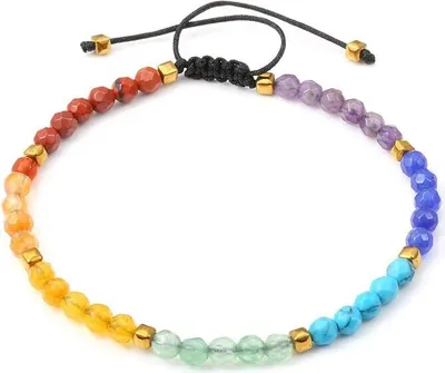 Produktbild von Damen Edelstein Armband 7 Chakra Armbänder Heilung Perlenarmabnd Lavastein Armkette geflochten Armreif Modeschmuck