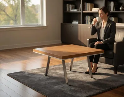 Image de Table basse élégante, en bois et métal, design minimaliste et moderne