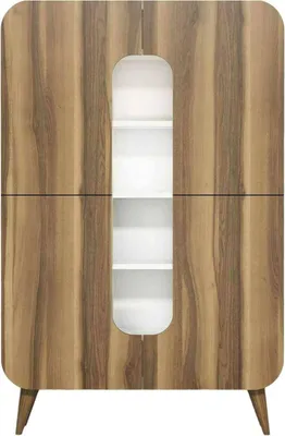 Produktbild von Kommode Betria, Wohnzimmerbuffet, Wohnzimmer-Sideboard, Moderne Küchen-Speisekammer, 93x32h144 cm, Walnuss und Weiß
