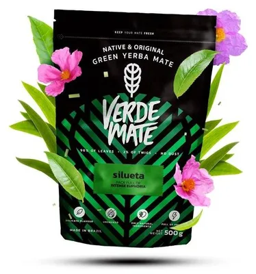 Produktbild von Verde Mate - Mate Tee Silueta 500g - Dicke Blätter 5mm - Mit Grüner Tee, Minze - Luftgetrocknet, Mild, Ohne Bitterkeit - Yerba Mate Brasilien