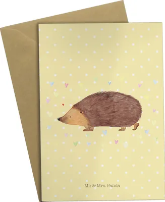 Produktbild von Mr. & Mrs. Panda Grußkarte Igel Herzen - Gelb Pastell - Geschenk, dankeskarten, einladungskarten, weihnachtskarten, Herz, Vertrauen, Lustige Sprüche, Liebe, Leben