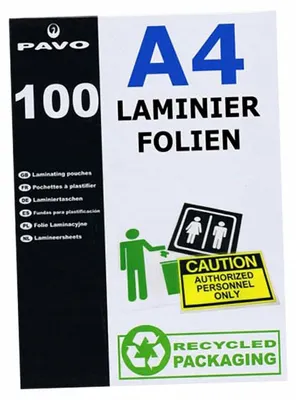 Produktbild von 100x PAVO Laminierfolien A4 216 x 303mm 2x  75/80 mic Hochglanz