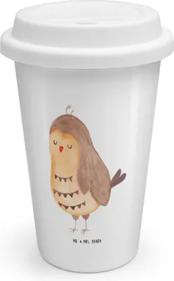 Produktbild von Mr. & Mrs. Panda Coffee To Go Becher Eule Zufrieden - Weiß - Geschenk, Waldtier, Kaffeebecher, Eulen Deko, ToGo, Hochzeitstag, Thermobecher, kaffee, Owl