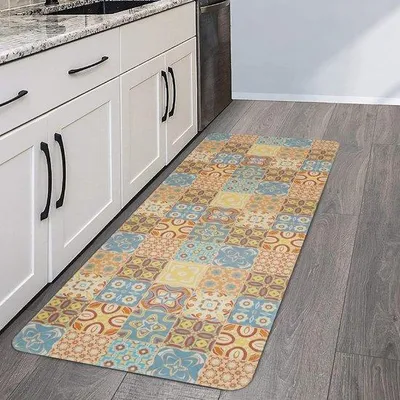 Image de Unyqoos® : Tapis de cuisine – Tapis vintage antidérapant de luxe, lavable et facile d'entretien, design bohème, dimensions : 60 x 150 cm / 60 x 180 cm