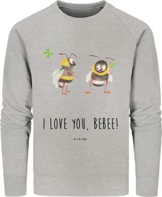Produktbild von Mr. & Mrs. Panda Baumwoll Pullover Bienen Paar Größe XXL - Heather Grey - Geschenk, Bio, für Frauen, Schildkröten, Freundin, Freund, Sweater, Valentinstag, Sweatshirt