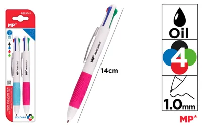 Produktbild von Ölbasierter Kugelschreiber, 1,0 mm, 4 Farben, 2er-Set