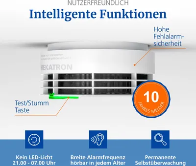 Produktbild von Hekatron Genius Plus Rauchmelder, mit App,  Germany, Q-Label und VdS-, 85 dB(A) Alarm, Klebepad oder Bohrmontage